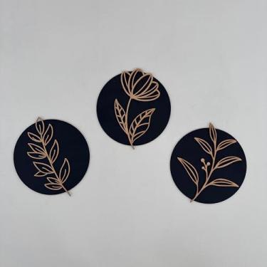 Imagem de Trio de Quadros Boho em MDF – Arte Decorativa Moderna (Preto)