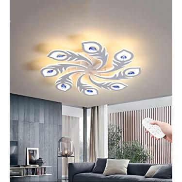 Imagem de Luminária de teto LED grande para sala de estar com controle remoto Luminária de teto moderna criativa de metal acrílico com pena de fênix para sala de estar, quarto, cozinha, corredor, sala
