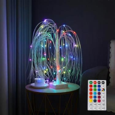 Imagem de Árvores iluminadas para decoração de interiores, salgueiro-chorão de 60 metros com 60 luzes de LED RGB que mudam de cor, lâmpada de árvore iluminada, árvores artificiais para decoração de Natal