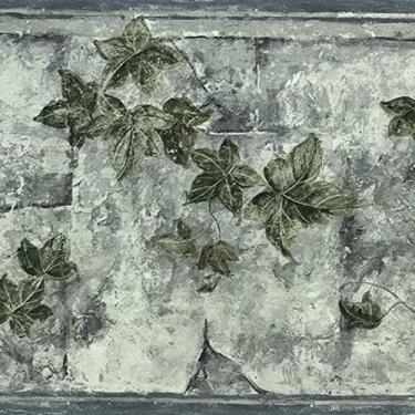 Imagem de Papel de parede Borda Verde Folhas em Galhos Floral Cinza 22,86 cm x 38,1 cm TK6346B