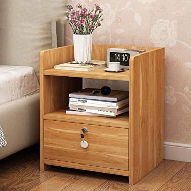 Imagem de Mesa de centro mesa de cabeceira moderna minimalista pequena cor de madeira maciça simples quarto armazenamento de cabeceira pequeno armário rack mesa de quarto (B)