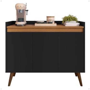 Imagem de Aparador Buffet Cantinho Café Sala Jantar Cozinha Lívia 3 Portas Organizador Prático Prateleira Cor: Preto Com Freijo