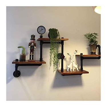 Imagem de Prateleira de tubo industrial, prateleira flutuante para pendurar na parede, estilo industrial, estilo retrô, prateleira de parede de tubo de água de madeira maciça, prateleira de ferro forjado, DIY