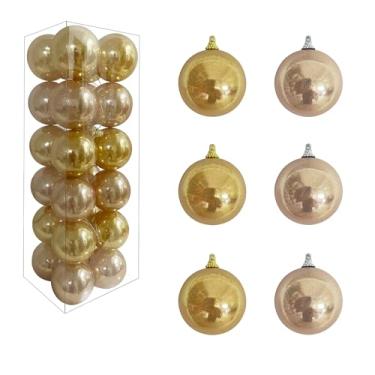 Imagem de ZHANYIGY 24 peças de enfeites de bolas de Natal – Bola de Natal inquebrável para decoração de árvore de Natal pendurada, decorações de festa de casamento, bola dourada com glitter pérola, 6 cm x 24