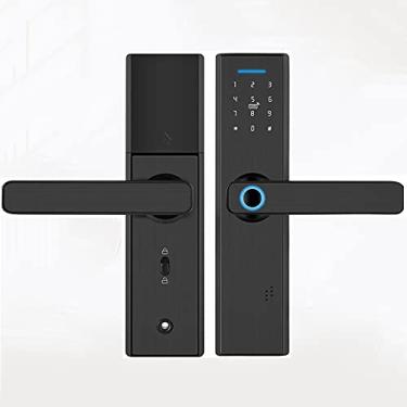 Imagem de Bloqueio de porta com impressão digital, código de aplicativo, chave de cartão, tela sensível ao toque, fechadura de porta inteligente, fechadura eletrônica digital (cor: D, tamanho: 22 180) (preto 22