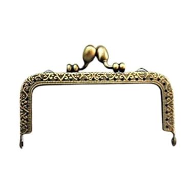 Imagem de Bolsa de mão pressionada flor metal ferrolho bloqueio, moldura de bolsa de metal moldura cabide em relevo retangular bronze metal beijo fecho bolsas alça acessórios bolsa artesanal DIY saco peças 443