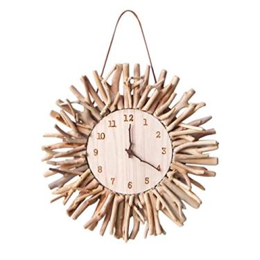 Imagem de WYUYIWH Relógio de parede com design de modelagem criativa de madeira maciça para sala de estar moderno art deco relógio de parede rústico estilo nórdico relógios de parede sem moldura para pendurar