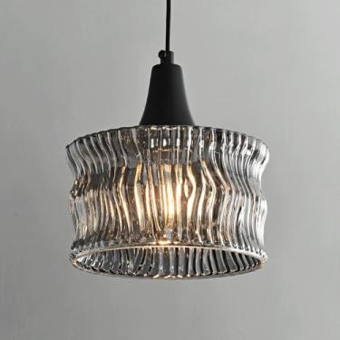 Imagem de YQSLQZZ Iluminação de cabeceira luminária pendente com sombra de vidro cinza fumê lustre para sala de jantar, ilha de cozinha vintage americana, luzes de teto suspensas, altura ajustável