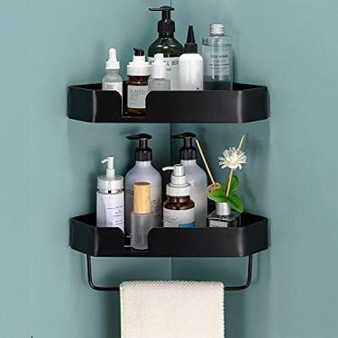 Imagem de WYUYIWH Suporte de chuveiro sem perfuração, adesivo para banheiro, prateleira de banheiro montada na parede, alumínio antiespaço para cozinha, banheiro, preto B_2 camadas
