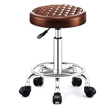Imagem de Banqueta giratória para salão de massagem, banco de altura ajustável com apoio para os pés, banquinho redondo com rodas silenciosas, couro sintético confortável, esponja de 2 camadas, assento mais