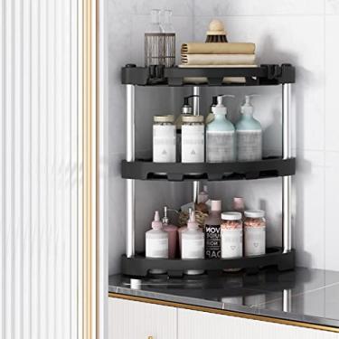 Imagem de Prateleira de canto de plástico de 2 a 5 camadas, unidade de prateleira multiuso para espaço pequeno, escritório em casa, banheiro, cozinha (cor: estilo 1 (3 peças), tamanho: 38 * 93 cm) (estilo 2 (3