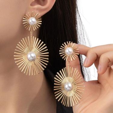 Imagem de Brincos Femininos Dourado Pressão Longos Exagerados Luxo