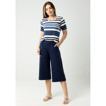 Imagem de Calça Pau a Pique Pantacourt Básica Azul Marinho