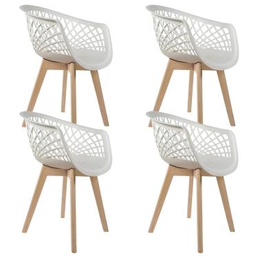Imagem de Kit 04 Cadeiras Decorativas Para Sala de Jantar Madri Com Base de Madeira E01 Branco - Lyam Decor