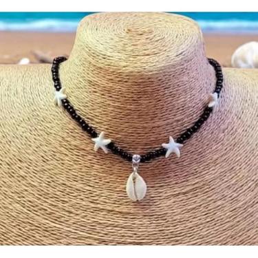 Imagem de Colar Praiano Artesanal com Búzios e Estrela do Mar, Branco, Rosa, Azul, Verde, Preto, Colorido, Estilo Praia