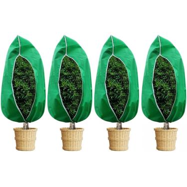 Imagem de LIYIVNAA Plant Covers Winter Freeze Protection Pacote com 4 60 cm x 80 cm Cobertor de geada reutilizável pano de envoltório de árvore com cordão e zíper para clima frio ao ar livre - Verde