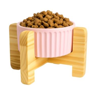 Imagem de Comedouro Ergonômico Elevado para Cães e Gatos, Porcelana 320ml, Base Antiderrapante e Fácil de Limpar(Rosa)