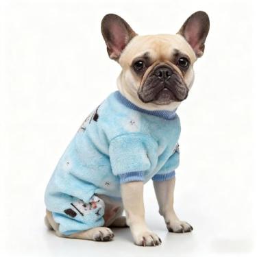 Imagem de Fatos para cães, ternos de lã coral macia para animais de estimação, ternos de gato para meninos e meninas, ternos de família para celebração de gato e cachorro de Natal (azul, P)