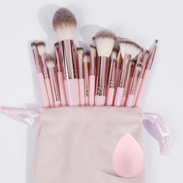 Imagem de Pincel de maquiagem, conjunto profissional de 20 pincéis de maquiagem para olhos e rosto, mistura de base, sombra, corretivo, sombra de olhos com 1 peça de pó e bolsa de veludo, rosa