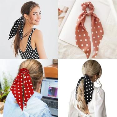 Imagem de Cachecol de cabelo para mulheres, laços de cabelo amarrados com laço floral, faixas elásticas, fita de cabelo, suporte de rabo de cavalo para meninas, 3 peças