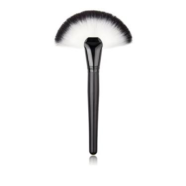 Imagem de Pincel de maquiagem para fãs, pincel profissional de maquiagem bronzeador de maçãs do rosto, pincel de base de blush em pó macio e denso, ferramenta de maquiagem, preto