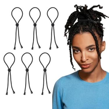 Imagem de 6 laços de cabelo longos ajustáveis para cabelos grossos, laços de rabo de cavalo afro puff para cabelos cacheados naturais, acessórios de cabelo afro para mulheres, coque de cabelo alto e updos