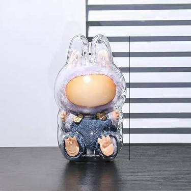 Imagem de Capa protetora transparente para LABUBU, caixa de armazenamento portátil com chaveiro (excluída boneca, 1 peça estilo B sentado)