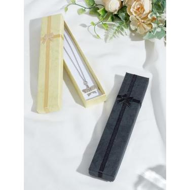 Imagem de 4 caixas de joias de colar de papelão, caixas de presente retangulares com fita de laço caixa de embalagem de cores mistas para anéis, pingentes, brincos, colares, lembrancinhas de festa, joias