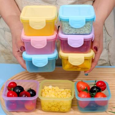 Imagem de Conjunto de 5 cores/conjunto de mini geladeira de plástico para cozinha, frutas, legumes, recipientes de armazenamento transparentes para piquenique, caixas pequenas de 8 x 8 x 6 cm