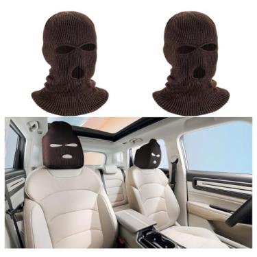 Imagem de 2 peças de capa de encosto de cabeça para carro, máscara de rosto inteiro para assento de carro divertida, proteção de máscara de esqui para decoração de descanso de assento dianteiro automotivo