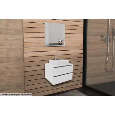 Imagem de Armário C- Balcão Banheiro Suspenso Bn3607 Cuba Bn3600 60cm E Espelho Bn3610 Branco - Tecno Mobili