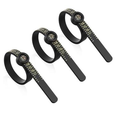 Imagem de Ferramenta de medição de tamanho de anel com lupa, medidor de tamanho de dedo reutilizável para joias tamanho 1-17 (preto, 3 peças)