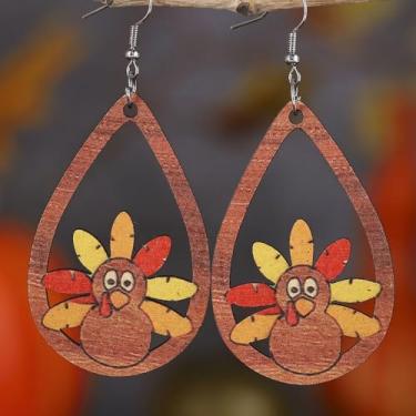 Imagem de Brincos femininos de Ação de Graças com estampa de pavão em forma de lágrima, brincos pendentes de gota vazada, roupas de Ação de Graças, acessórios de bijuteria de fantasia