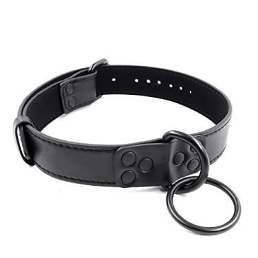 Imagem de Kom Waire Colar feminino e masculino punk de couro preto com pingentes, colar feminino de couro preto gótico, colar gargantilha com anéis em O e pingentes, Adjustable, Couro sintético, Sem Pedra