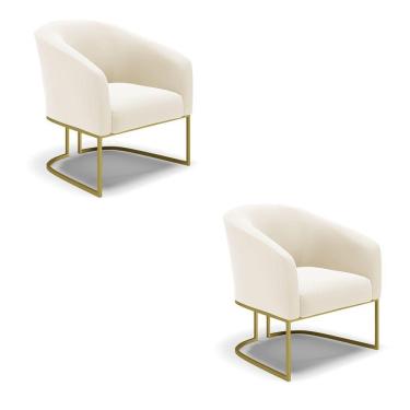 Imagem de Kit 02 Poltronas Veludo Base Industrial Dourada Bege