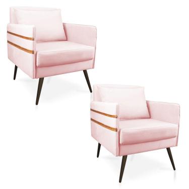 Imagem de Kit 02 Poltronas Mari Pés Palito De Ferro Marrom Rosa Bebê