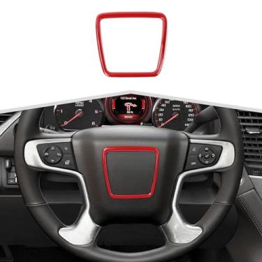 Imagem de Amayum Capa de volante de console central adequada para GMC-Yukon 2014-2018, para GMC-Sierra 2014-2018, acessórios interiores de acabamento de volante, vermelho