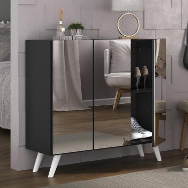 Imagem de Sapateira Retrô Com Espelho 3 Portas Mp6022 Preta Branca