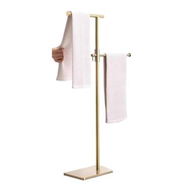 Imagem de porta-toalhas Toalheiro de piso aço inoxidável para banheiro, toalheiro vertical para banheira, rack armazenamento para(Gold)
