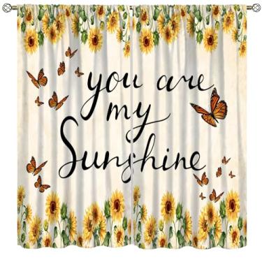 Imagem de Cortina blackout de girassol, estampa floral amarela retrô, cortinas de tratamento de janela para cozinha, quarto, café, sala de jantar, escritório, sala de estar, decoração, 107 x 114 cm