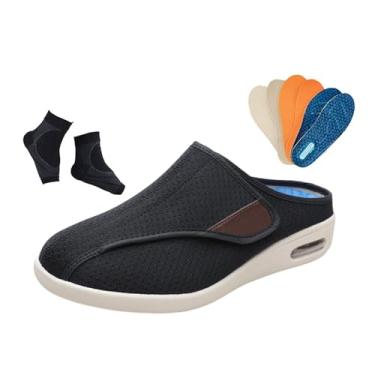 Imagem de Chinelos Homem Para Diabéticos Chinelos De Homem Ajustáveis ​​para Edema Diabético E Inchaço Largos, Calçado Largo E Confortável Idosos Ao Ar Livre Com 3 Pares Palmilhas Substituição(Black,45 EU)