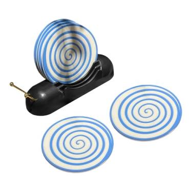 Imagem de Fenteer Conjunto de 6 porta-copos redondos com suporte em formato de xícara, antiderrapantes e decorativos para de bar, Azul