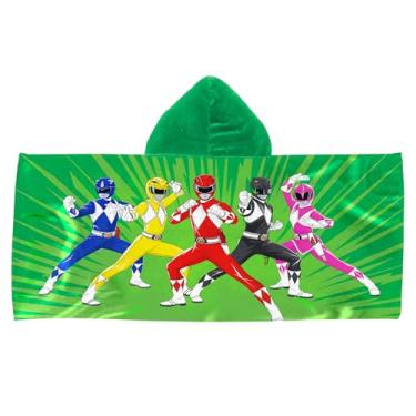 Imagem de Northwest Power Rangers Power Burst Youth Toalha de banho com capuz, piscina ou praia, poncho de natação, saída de praia absorvente de secagem rápida, para meninos e meninas, 56 x 129 cm