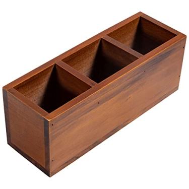 Imagem de Useekoo Porta-lápis de madeira, 3 compartimentos, organizadores e acessórios de mesa de madeira, suporte de controle remoto rústico, material de escritório para casa, escola e barbearia - vintage