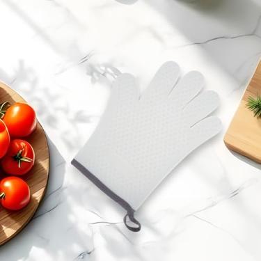 Imagem de Generic 1 luva de forno com borda desossada de 5 dedos luva de forno apenas lavagem à mão agulha de silicone algodão branco 27,5 x 20,5 cm
