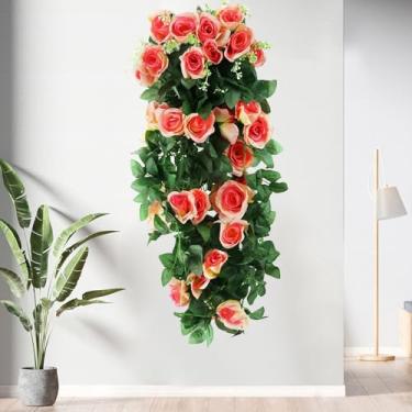Imagem de 95 cm Flores de rosa artificiais, videira, 19 cabeças, planta falsa, vime, interior, exterior, parede, jardim, decoração de festa de casamento (champanhe)