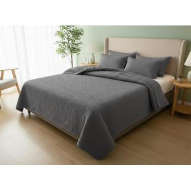 Imagem de JKCCZLL Conjunto de colcha de casal com fronhas leves para colchas de verão, colcha floral, 3 peças, cinza queen