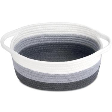 Imagem de Cesta pequena de tecido, cesta pequena fofa de 30,5 x 20,3 x 12,7 cm, cesta de armazenamento de prateleira de sala de corda, caixa de baú de cesta, cesta de presente decorativa vazia com alças