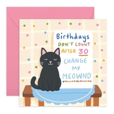 Imagem de CENTRAL 23 Cartão de aniversário de gato engraçado - "Aniversários não contam depois de 76.2 cm - Nos anos 30 - Saudações para ela, amantes de gatos, donos de animais de estimação, irmã, tia, colega