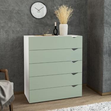 Imagem de Cômoda 5 Gavetas Porto Branco Verde Politorno Móveis